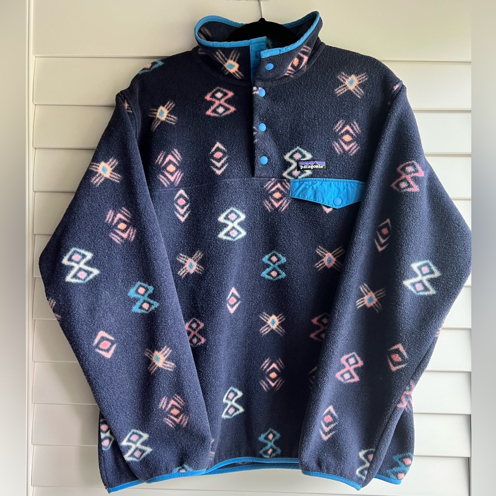 Patagonia Women’s Synchilla Snap-T Fleece Pullover, Space Spirits Pattern, Sz-XL - Picture 2 of 10